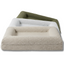 Three pet beds in beige, white, and green on a white background