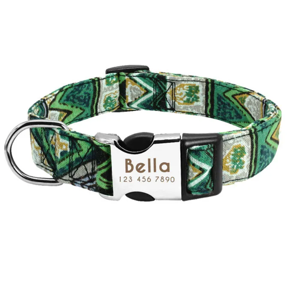 Personalized Engraved Dog Collar Green Native M