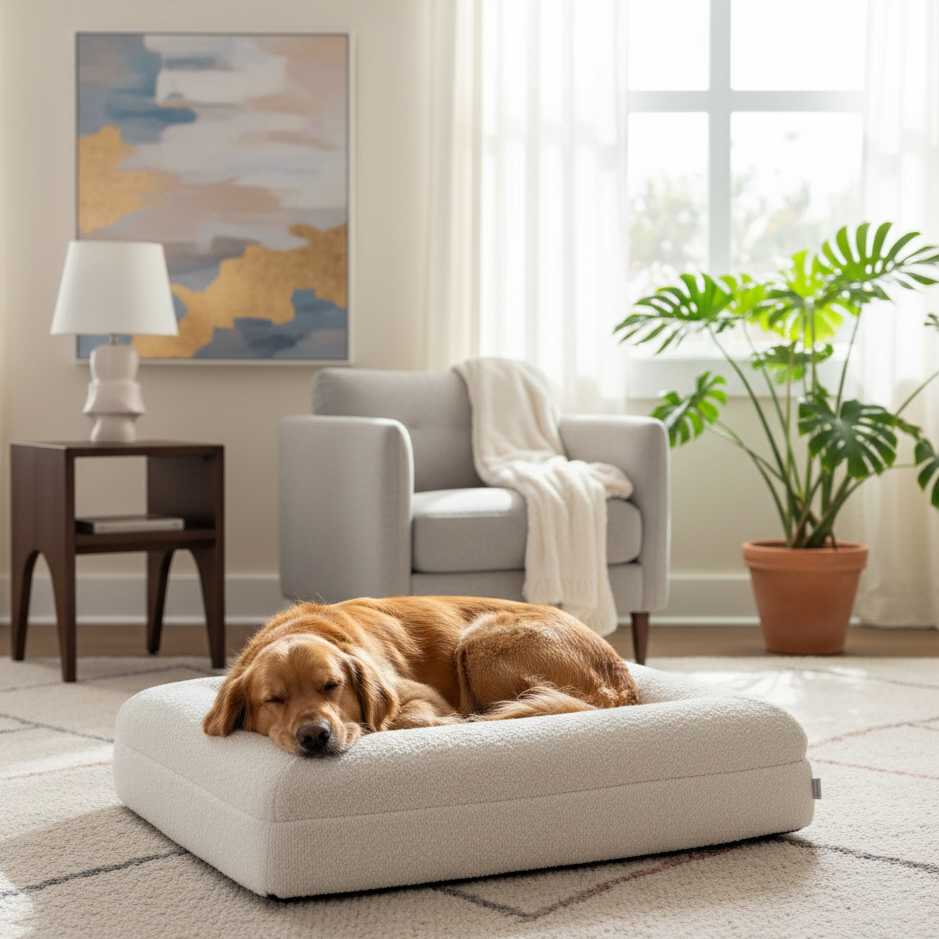 Boucle luxury memory foam dog bed