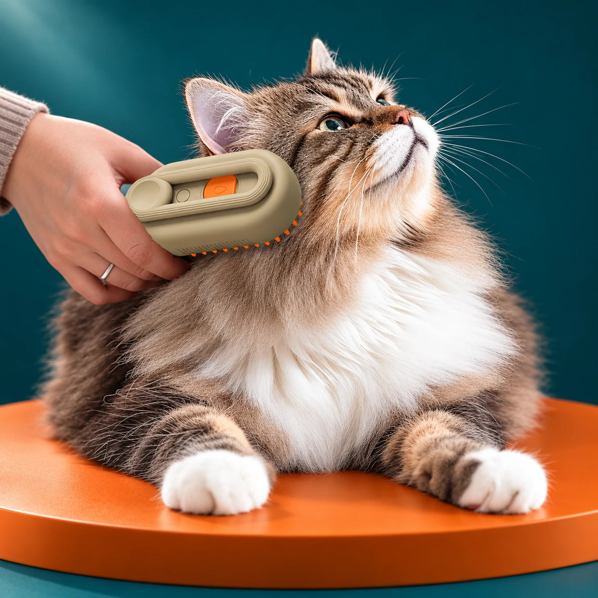 Cat being brushed